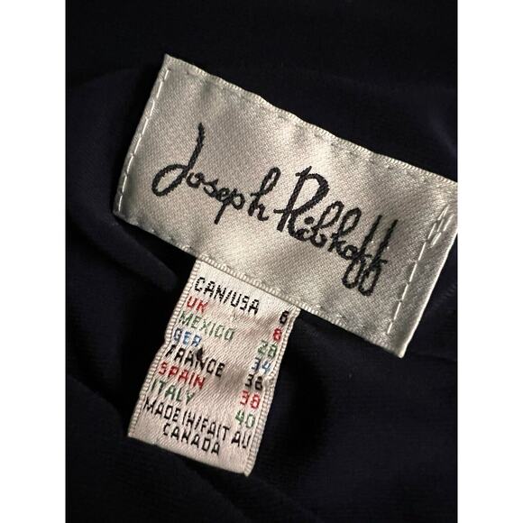JOSEPH RIBKOFF DK NAVY BLUE STRETCH KNIT HIGH LOW DRESS SIZE 6 WRAPPED BODICE - Picture 6 of 6
